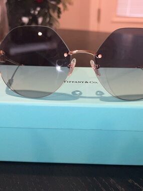 Tiffany & Co. Rimless Sunglasses with Blue Gradient Lenses and Gold Accents